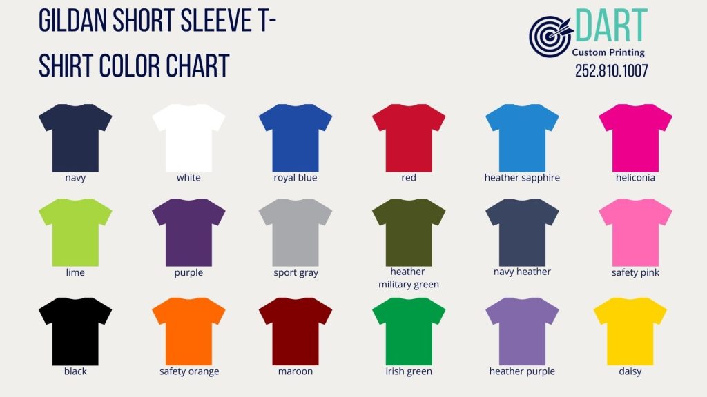 gildan short sleeve shirt color chart